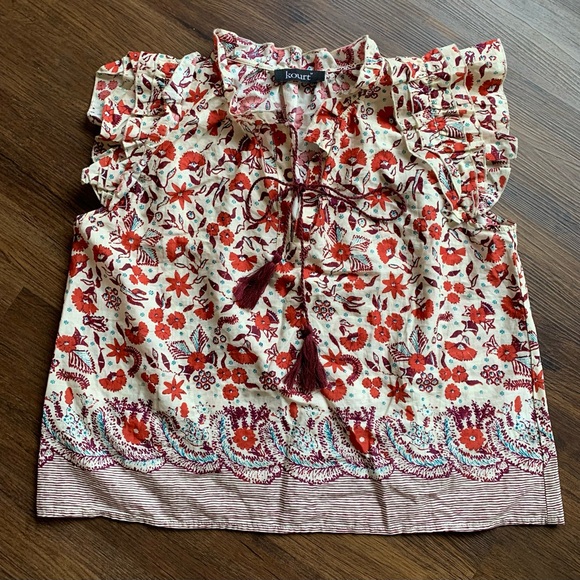 Kourt Boxy Abstract Floral Ruffle Blouse - Picture 10 of 14